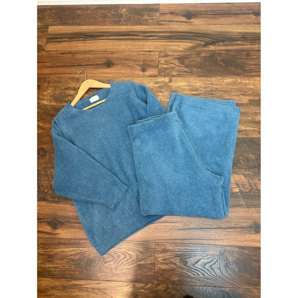 Softies Solid Marshmallow Reverse Seam Crew Neck Lounge Set in Blue Size XL
